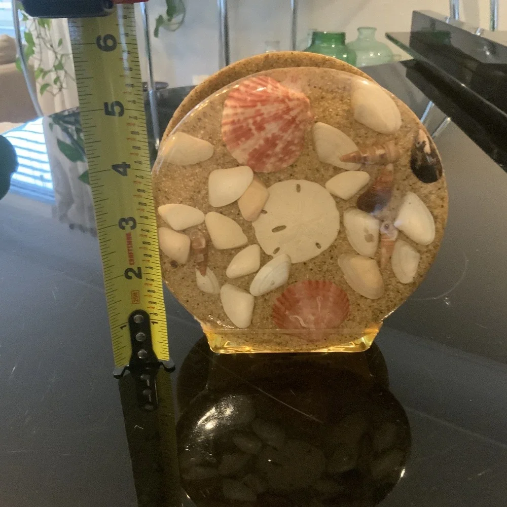 Vintage 1960's-70's Lucite Acrylic Nautical Beach Napkin‎ Mail Holder Seashells